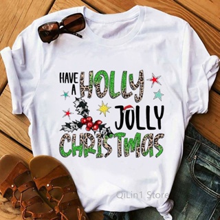 ⚡️ พร้อมส่ง⚡️ Have A Holly Jolly Christmas Womens Graphic Tees Femme Basic Tshirt Femme Xmas Gift Clothes Lovely