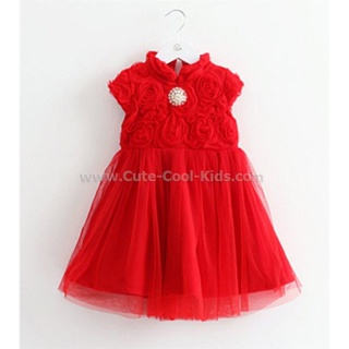 Dress- 777 ชุดกระโปรงเด็กหญิงกุหลาบสีแดง Size-110 (4-5Y)