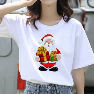 #ถูกสุด เหมาะสำหรับ All Seasons ใหม่น่ารัก Reindeer Tshirt ผู้หญิงคริสต์มาสสีขาว Tshirt Harajuku สั้นเสื้อเสื้อคู่รัก