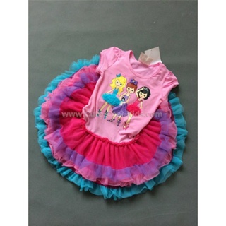 Dress-277 ชุดกระโปรงเด็กหญิง สีชมพู ลายบัลเลย์ Size-95 (2-3Y)