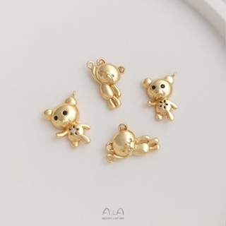 จี้สร้อยคอ สร้อยข้อมือ ต่างหู ชุบทอง 14K ประดับเพทาย รูปหมีน่ารัก แฮนด์เมด diy