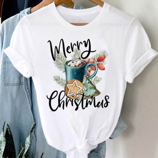 ⚡️ พร้อมส่ง⚡️ CuteMerry Christmas T Shirt Women Holiday Fesival Tshirt Femme Clothes Winter Basic Tees