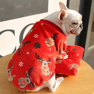 เสื้อหมาแมว ลายคริสต์มาส กวางเรนเดียร์ สีแดง ผ้าสำลีนุ่มๆ