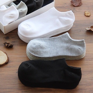 สินค้า QiaoYiLuo ถุงเท้าข้อสั้น สีดำ ขาว เทา เนื้อผ้าคอตตอน นุ่ม ระบายอากาศได้ดี
