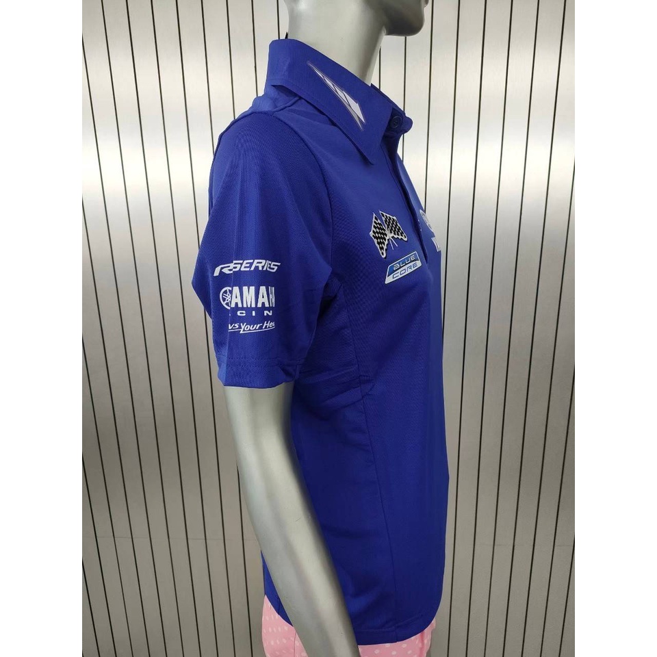 เสื้อโปโล-racing-สีน้ำเงิน-ปักธงหมากรุก-อกกว้าง50cm-ยาว60cm-sizes-สินค้าลิขสิทธิ์-yamaha-แท้100