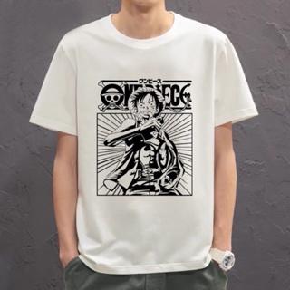 เสื้อยืดชาย One Piece โอเวอร์ไซส์เสื้อยืดสีขาว Unisex tee อะนิเมะแฟชั่นอินเทรนด์ญี่ปุ่นขนาดใหญ่ 4@a_23
