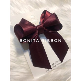 ใหม่ เฉดสีพิเศษ โบว์ติดผมผ้าซาตินสีแดง Burgundy สวย หรูหรา มากๆ  collection Bonita Signature