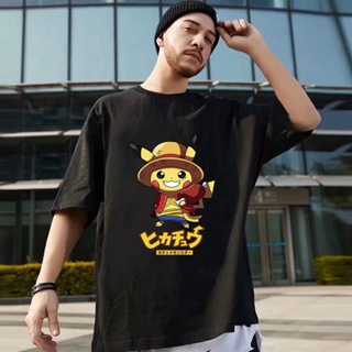 One Piece Red เสื้อยืด pokemon anime mens graphic t-shirt mens and womens oversized shirt one piece Luffy Pikach_14
