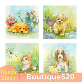 【ใหม่】ภาพวาดปักเพชร ทรงกลม ลายแมวในสวน 5D DIY สําหรับตกแต่งผนัง [boutique520.th]