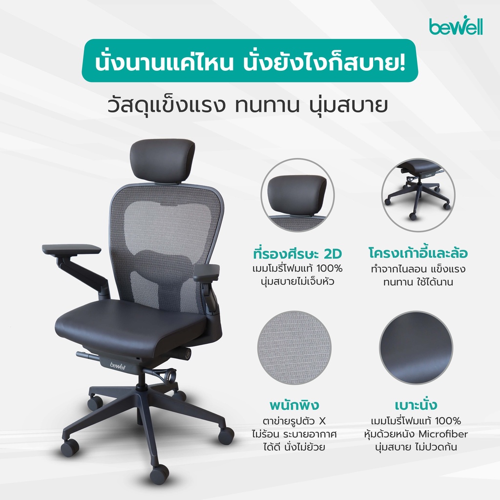 Bewell Enclose เก้าอี้เพื่อสุขภาพ Ergonomic ระบายอากาศ รุ่นพรีเมียม Enclose เก้าอี้สีดำ เก้าอี้ทำงาน เบาะนุ่ม สบาย x2 ซัพพอร์ตหลังล่างได้ดีเยี่ยม