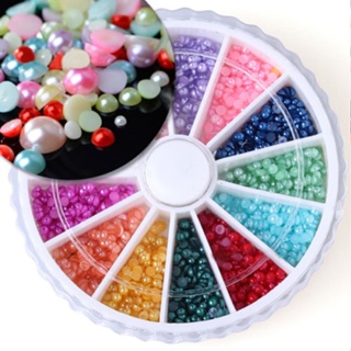 【AG】500Pcs Multi-color 3D Flat Back Round Faux Pearls Nail Art Decorations