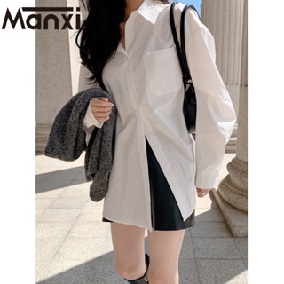 Manxi เสื้อเชิ้ตเกาหลีผู้หญิง oversizeเสื้อเชิ้ตแขนยาว 2023 ใหม่ A25K01X