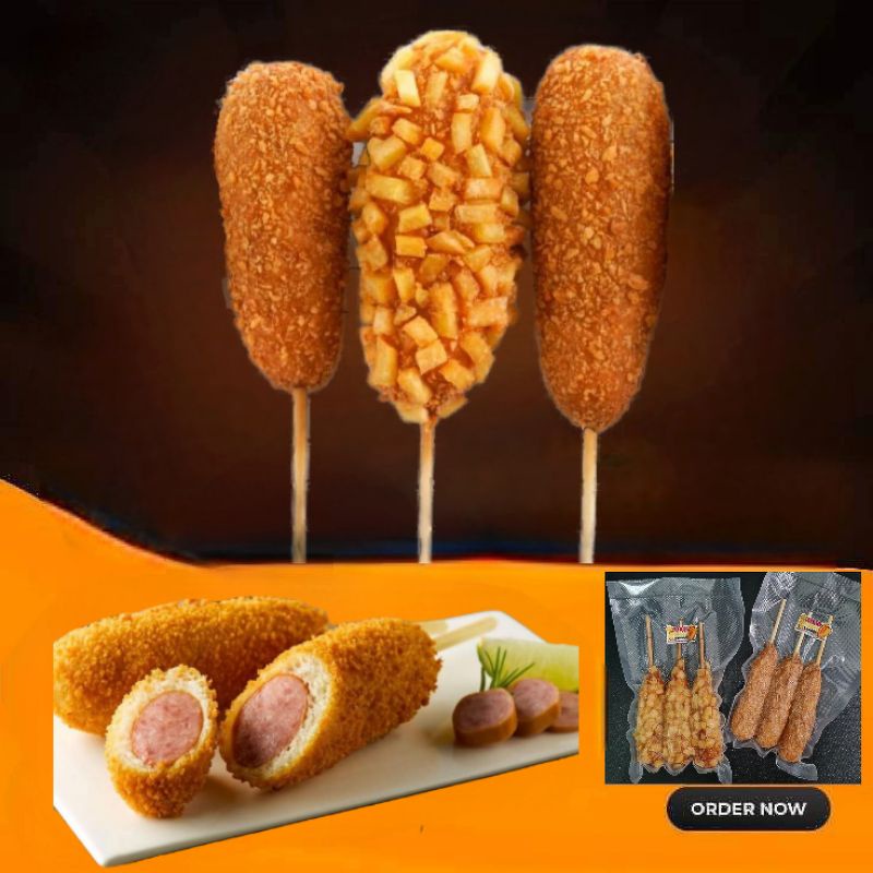 ภาพหน้าปกสินค้าคอร์นด็อกเกาหลี ไส้กรอก3ไม้ corn dog corndog/ hotdogcorndog/cheese