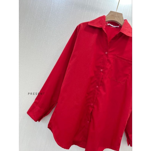 ทักก่อนสั่ง-เสื้อเชิ้ต-แขนยาว-สีแดง-กระดุมผ่าหน้า-อก46-present