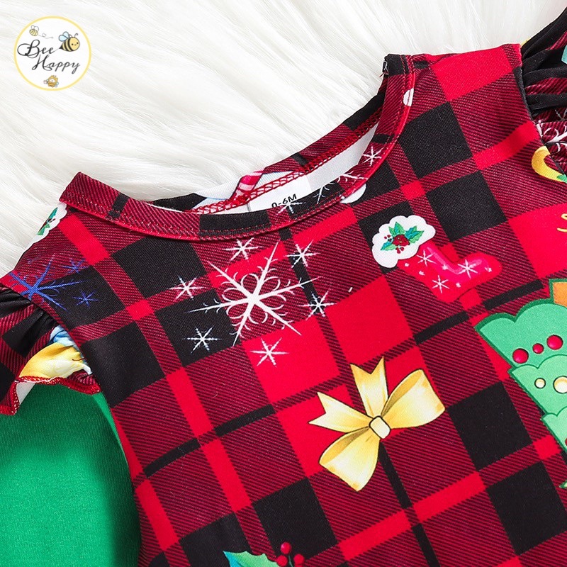 เสื้อผ้าเด็ก-ชุดบอดี้สูท-ลายสก็อตสีแดง-มีโบว์หูกระต่าย-ลายคริสต์มาส-เทศกาลคริสต์มาส-ปีใหม่-ชุดเด็กแรกเกิด