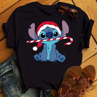 เสื้อยืด พิมพ์ลายการ์ตูนคริสต์มาส Lilo Stitch Kawaii แบบตลก