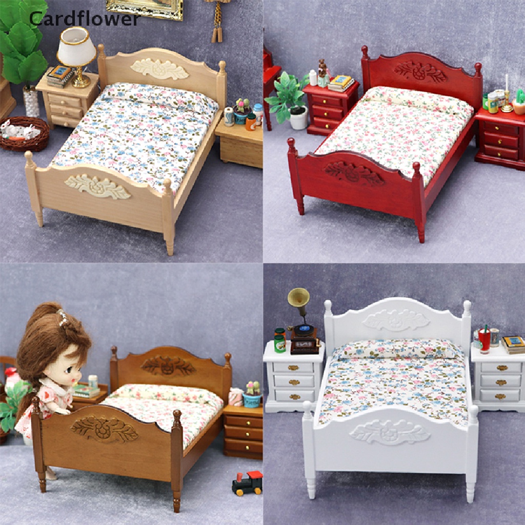 lt-cardflower-gt-1-12-dollhouse-miniature-bedroom-double-bed-european-furniture-model-decor-toy-on-sale