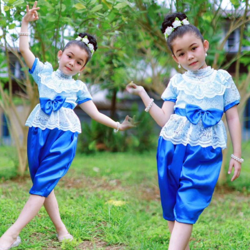 si-ชุดไทยเด็กหญิง-ชุดไทยบัวตองสีหวานๆ-ใส่ได้ทุกเทศกาล-เสื้อลูกไม้นิ่มใส่ซับใน-แต่งคอด้วยแถบลูกไม้-โจงผ้าตวล