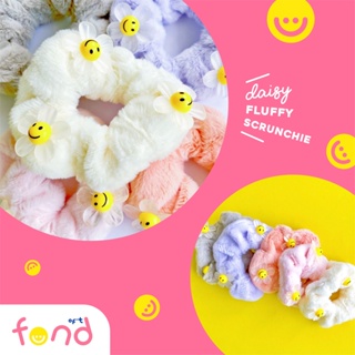 👧🏻ยางรัดผมขนนุ่มจี้เดซี่หน้ายิ้ม🙂daisy fluffy scrunchie