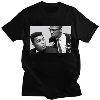 เสื้อยืดพิมพ์ลาย เสื้อยืดแขนสั้น ผ้าฝ้าย พิมพ์ลาย Muhammad Ali Boxer Malcolm X The Greatest Gothic สไตล์ฮาราจูกุ