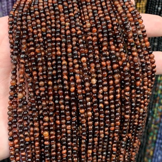 ตาเสือสีแดง พลอยตาเสือ หินแก้ชง Red Tigers eye 3 mm ทรงกลม เส้นยาว