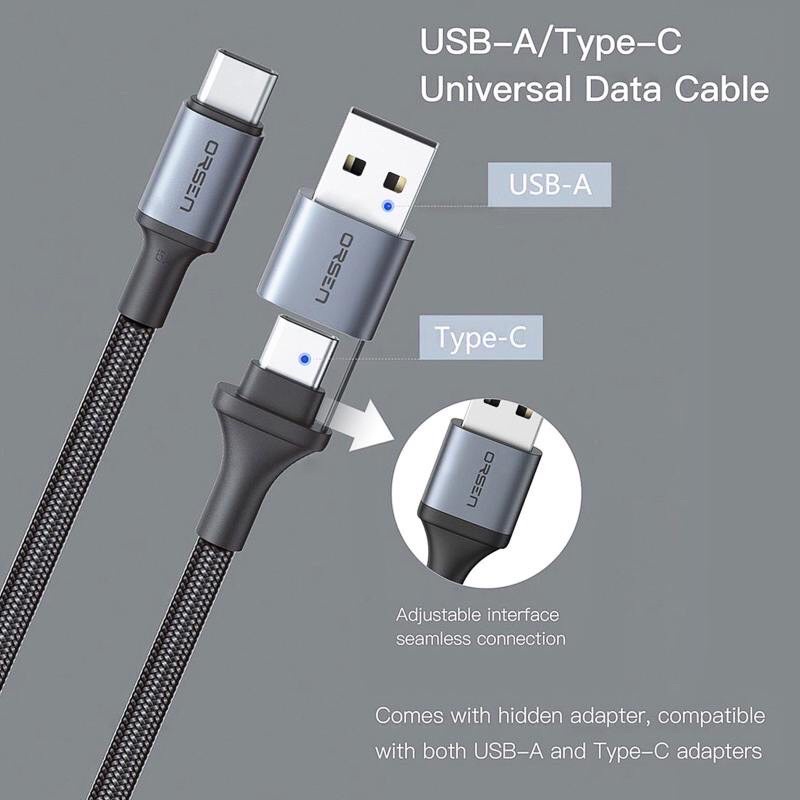 orsen-by-eloop-รุ่น-s8-สายชาร์จเร็ว-pd-100w-5a-แบบ-2-in-1-usb-c-to-c-ยาว-1-5-เมตรรองรับ-ชาร์จ-และ-sync-ถ่าย-โอน-ข้อมูล