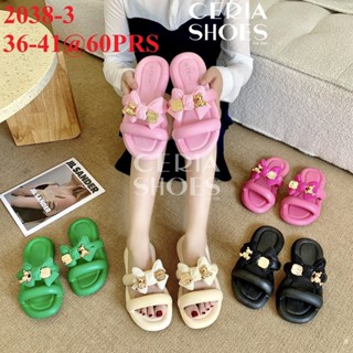 รองเท้าแตะ ริบบิ้น Pvc แบบนิ่ม ยืดหยุ่น กันลื่น ลายหมี สีทอง สําหรับผู้หญิง 2025-GOLD