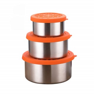 Set of 3 Stainless Steel Food Storage Containers With Leak-Proof Silicone Lids BPA Free kids&amp;#39; food containers