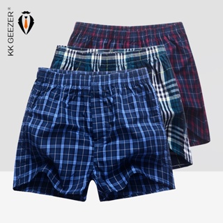3Pcs/Lot Men Boxer Plaid Underpants 100% Cotton Underwear Male Sleep Bottoms Shorts Brand Top Quality Loose Homewear Ove