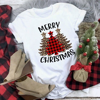 🎅 Merry Christmas Tree Graphic พิมพ์เสื้อยืดหญิงผู้หญิง Harajuku เสื้อยืดแขนสั้นเหมาะสำหรับ All Seasons Unisex Tops Tee