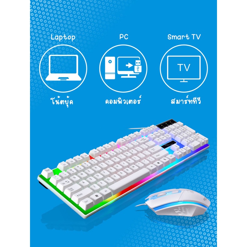 ภาพสินค้าWolfskill W33 (White) ชุดเมาส์คีย์บอร์ด Light USB แป้นพิมพ์สายเคเบิลเม้าส์และคีย์บอร์ด keyboard gaming Techrepublic จากร้าน linguangpeng บน Shopee ภาพที่ 1