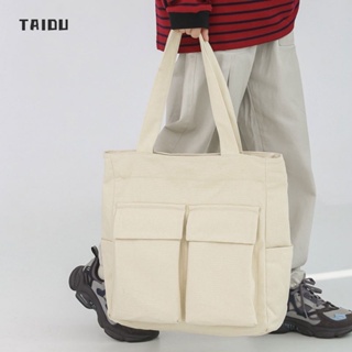 TAIDU กระเป๋าพกพาสไตล์เรโทรดีไซน์เรียบง่าย กระเป๋านักเรียนวิทยาลัย วัสดุผ้าใบ ความจุขนาดใหญ่