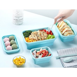 Silicone Collapsible Lunch Box Food Storage Container Colorful Microwavable Portable Picnic Camping Rectangle Outdoor Bo