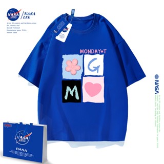 NASA ร่วมแขนสั้นเสื้อยืด 2022 ฤดูร้อนใหม่ผู้หญิงหลวมผ้าฝ้ายครึ่งแขน Klein สีฟ้าฤดูร้อน topกวินเทจเสื้อยืดเสื้อเชิ้ต_30