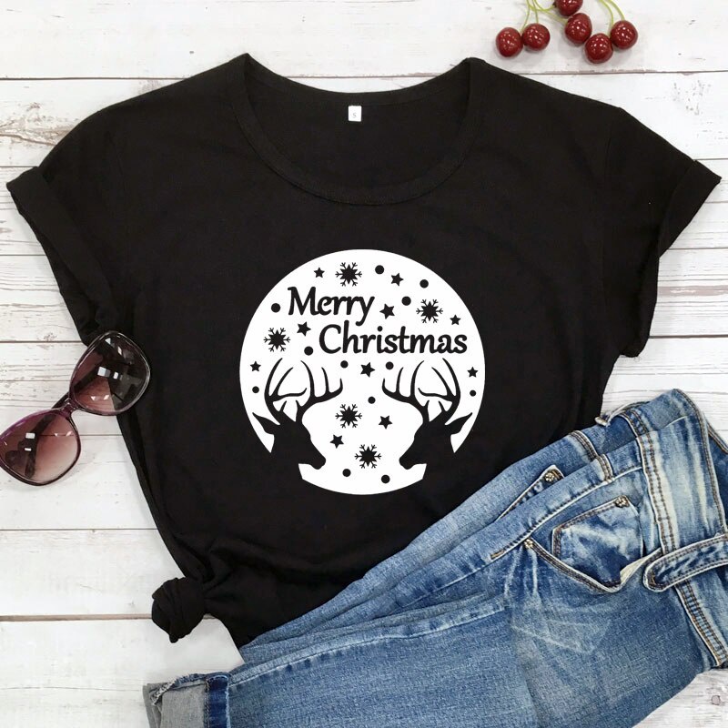 เสื้อยืดแขนสั้น-พิมพ์ลายกราฟิก-merry-christmas-reindeer-เหมาะกับปาร์ตี้คริสต์มาส-แฟชั่นฤดูหนาว-เสื้อครอบครัว