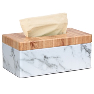 Rectangular Marble PU Facial Grain Tissue Box Cover Napkin Holder Paper Towel Dispenser Container for Home Office Decor