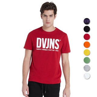 DAVIE JONES เสื้อยืดพิมพ์ลายโลโก้ สีขาว สีเทา สีดำ สีแดง สีเขียว Logo Print T-Shirt LG0018WH RE BK TD GR 25YE 26OR 26BK
