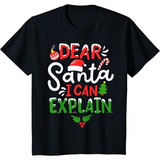 เสื้อยืดแขนสั้น ผ้าฝ้าย พิมพ์ลาย Dear Santa I Can Explain เหมาะกับของขวัญคริสต์มาส สําหรับผู้ชายเสื้อคู่รัก