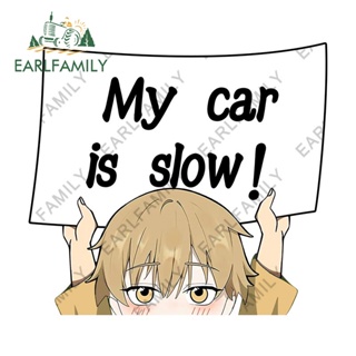 Earlfamily สติกเกอร์ ลายกราฟฟิตี้อนิเมะ Denji My Car Is Slow ขนาด 13 ซม. x 11.8 ซม. สําหรับตกแต่งหน้าต่างรถยนต์ แล็ปท็อป