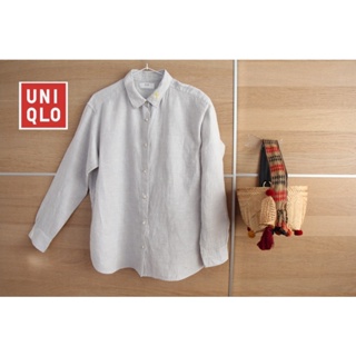 UNIQLO x Linen สภาพใหม่  ❌ตำหนิ คือปักดอกไม้ที่ปกคอ และรอยเปื้อนชายเสื้อ ป้าย XL อก 44 ยาว 27