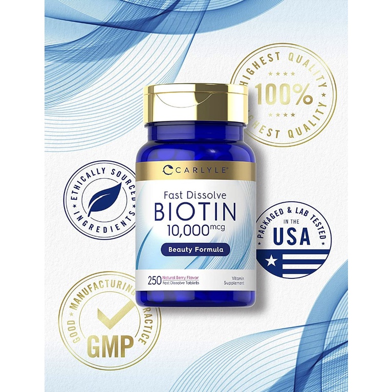 biotin-10000mcg-250-fast-dissolve-tablets-max-strength-vegetarian-non-gmo-gluten-free-supplement-by-carlyle