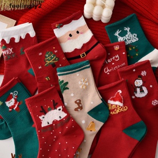 【พร้อมส่ง】ถุงเท้า ผ้าฝ้ายนุ่ม พิมพ์ลายซานตาคลอส คริสต์มาส หิมะ น่ารัก ให้ความอบอุ่น สําหรับเด็กผู้หญิง (F) 1 คู่