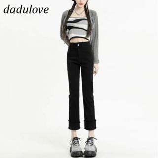 DaDulove💕 New Korean Style Black Jeans High Waist Raw Edge Womens Straight-leg Pants Fashion Womens Clothing