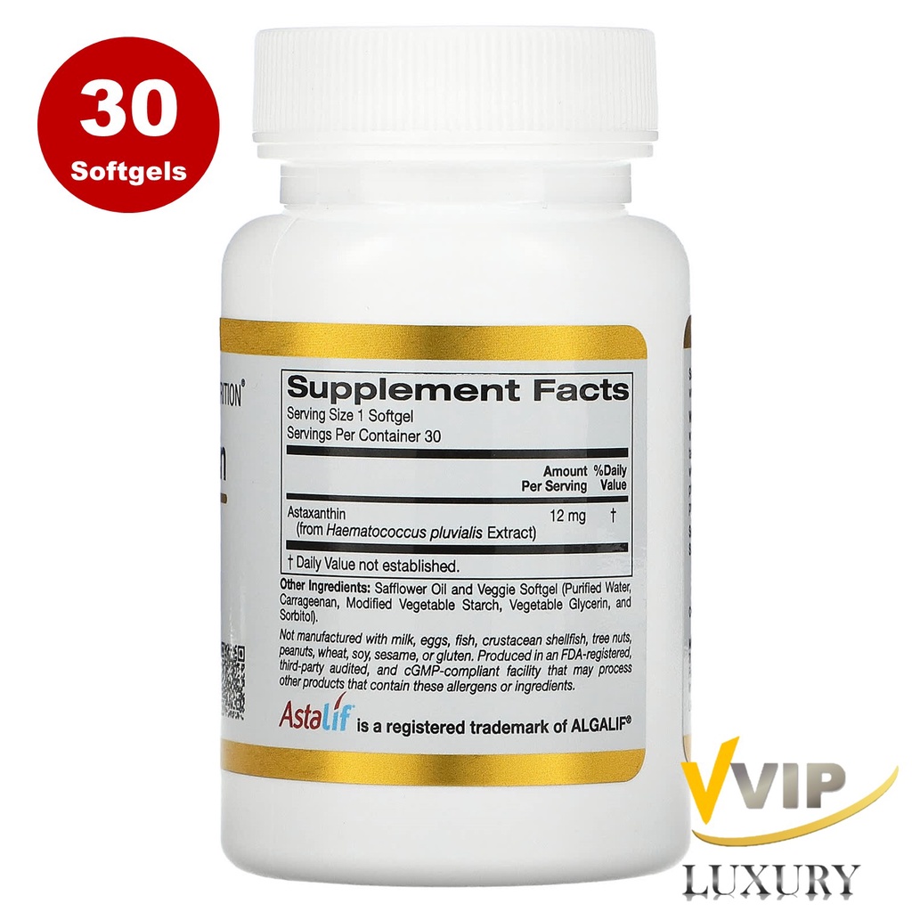 ภาพสินค้าCalifornia Gold Nutrition Astaxanthin 12 mg pure icelandic Astraxanthin 30/120 softgels จากร้าน vvipluxury บน Shopee ภาพที่ 2