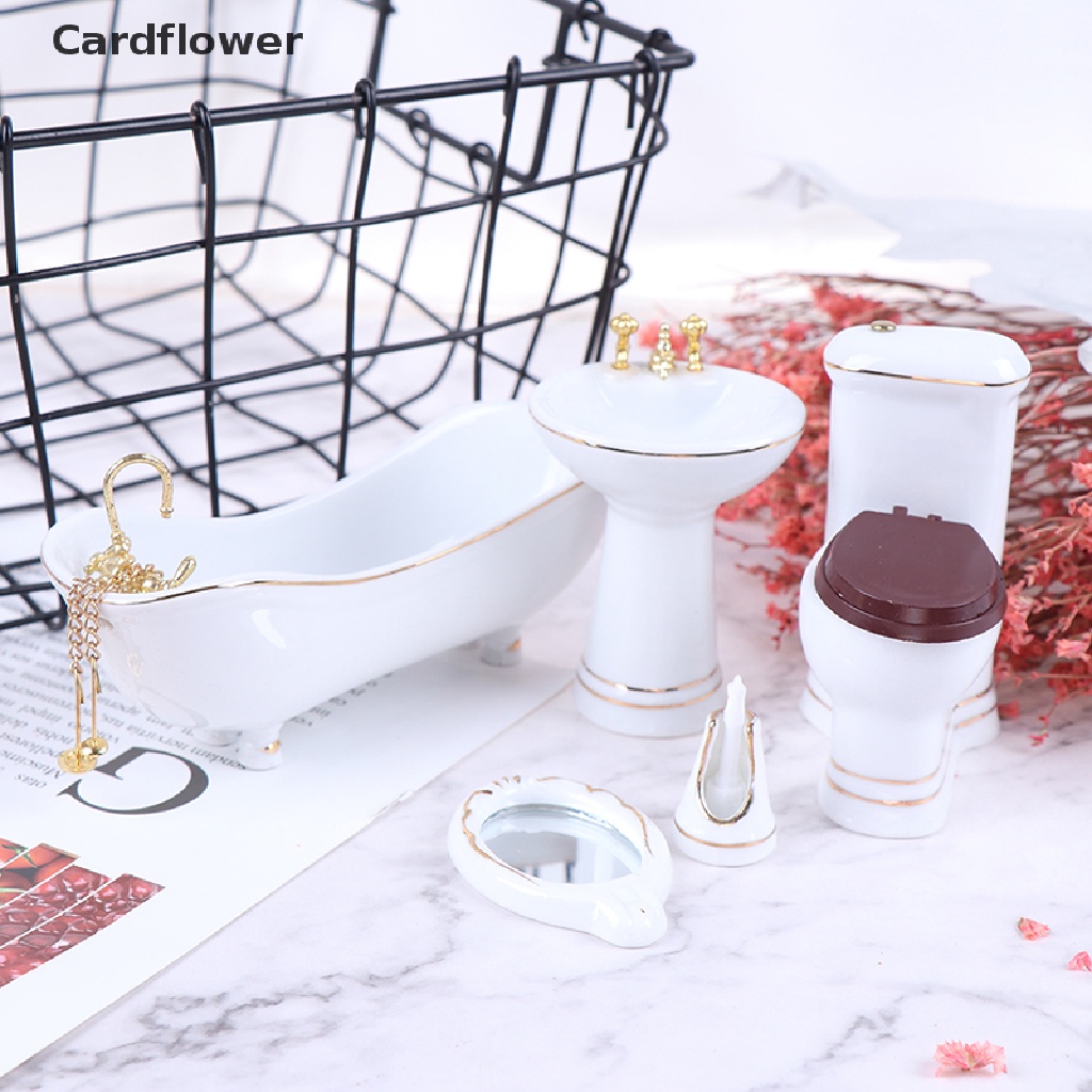 lt-cardflower-gt-5pcs-1-12-dollhouse-miniature-porcelain-bathroom-set-toilet-basin-bathtub-mirror-on-sale