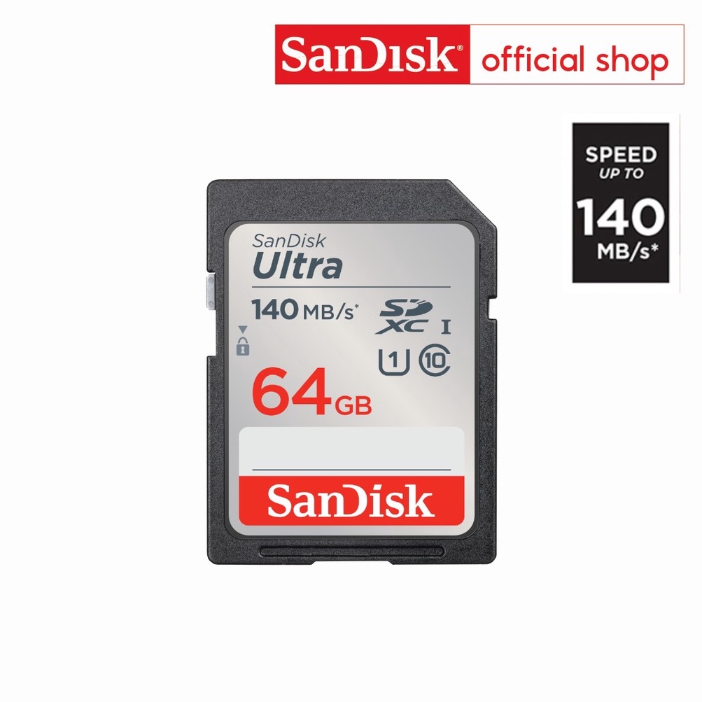 รูปภาพสินค้าแรกของSanDisk Ultra SD Card 64GB Class 10 Speed 140MB/s (SDSDUNB-064G-GN6IN, SD Card)