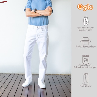 สินค้า กางเกงขายาวชิโน่ ทรงกระบอกเล็ก ผ้านิ่ม!!!!ยืด!!! ฟอกนุ่ม Slim-fit สีขาว(สีไม่ตก) Ogle 8107011