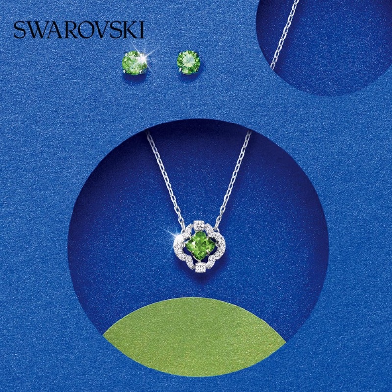 ของแท้-พร้อมส่ง-swarovski-swarovski-สร้อยคอ-ต่างหู-จี้คริสตัล-สีเขียว