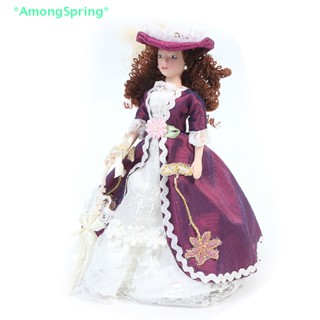 AmongSpring&gt; 1:12 Dollhouse Miniature Porcelain Dolls Victorian Miss Purple Dress Hat Lady new