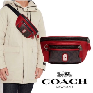 (ผ่อน0%) กระเป๋าคาดอก Coach Westway Belt Bag In Colorblock Signature Canvas With Coach Patch CE494 ลายซี สีแดง 10นิ้ว